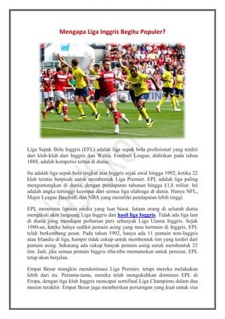 Mengapa Liga Inggris Memukau Dunia: Daya Tarik Tak Tertandingi dari Premier League